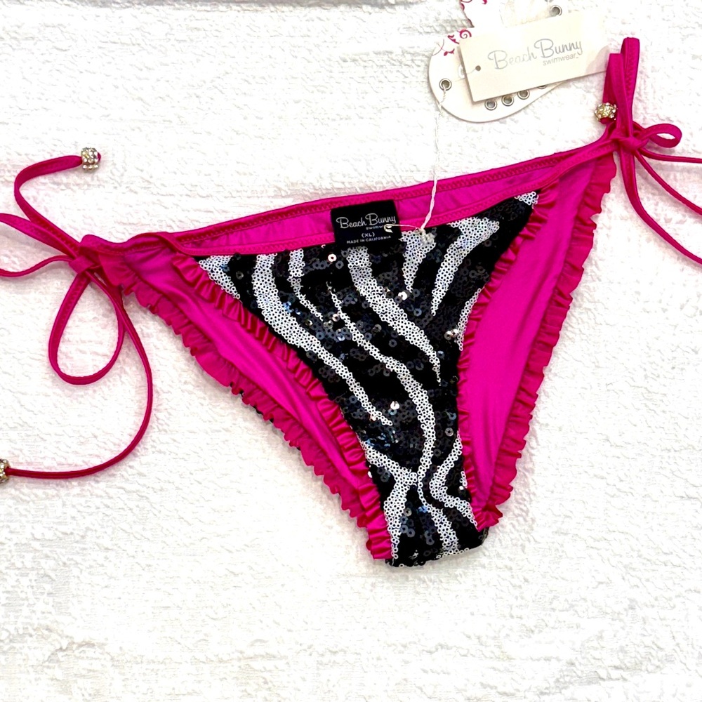 RARE HTF NWT Beach Bunny XL Walk On The Wild Side Zebra Sequin Bikini Bottom